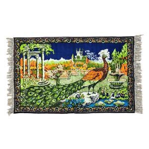 Vintage Velvet Peacock Tapestry Wall Hanging 64” x 38" Original 70's Bohemian